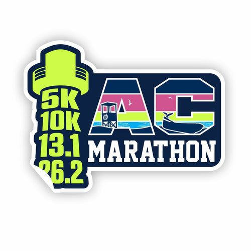 Atlantic City Marathon Sticker - Distances Die-Cut Navy/Green